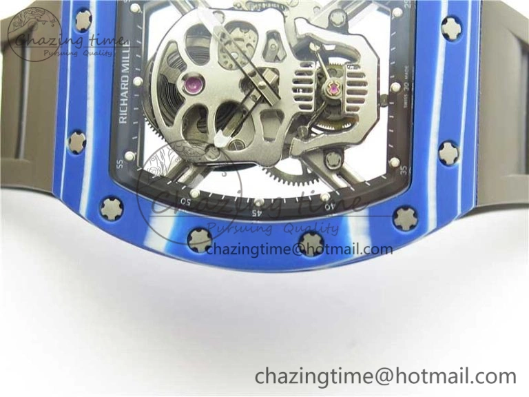 AllSeason RM052-01 Tourbillon PVD Blue Bezel JBF Best Edition Skeleton Dial on Gray Rubber Strap 9418