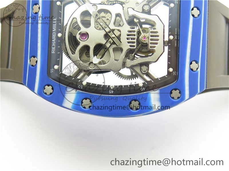 AllSeason RM052-01 Tourbillon PVD Blue Bezel JBF Best Edition Skeleton Dial on Gray Rubber Strap 9418