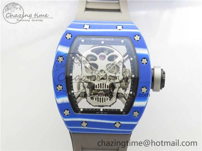 AllSeason RM052-01 Tourbillon PVD Blue Bezel JBF Best Edition Skeleton Dial on Gray Rubber Strap 9418