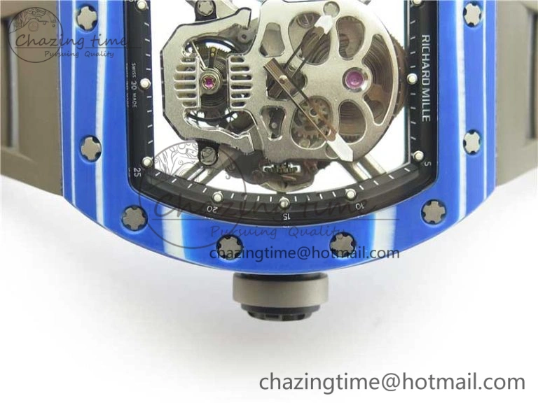 AllSeason RM052-01 Tourbillon PVD Blue Bezel JBF Best Edition Skeleton Dial on Gray Rubber Strap 9418