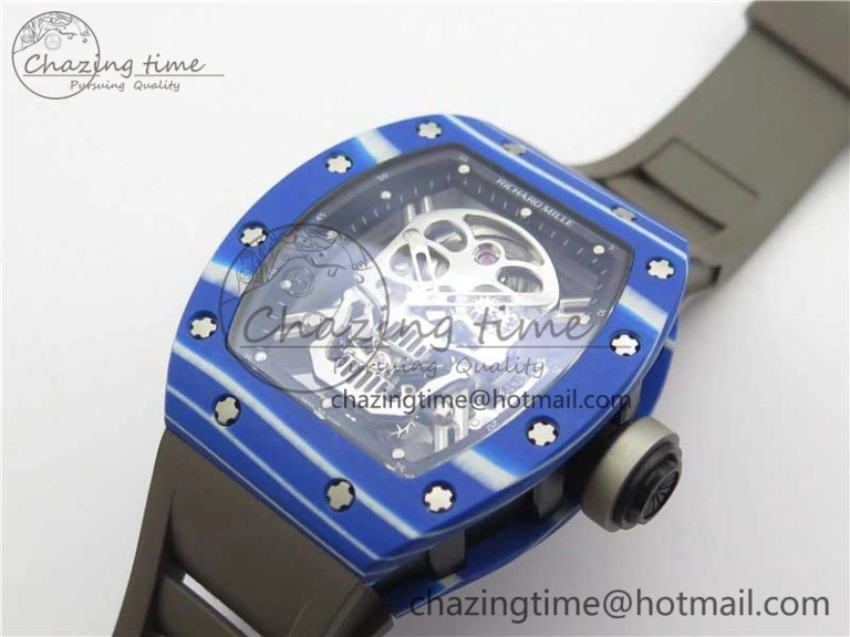 AllSeason RM052-01 Tourbillon PVD Blue Bezel JBF Best Edition Skeleton Dial on Gray Rubber Strap 9418