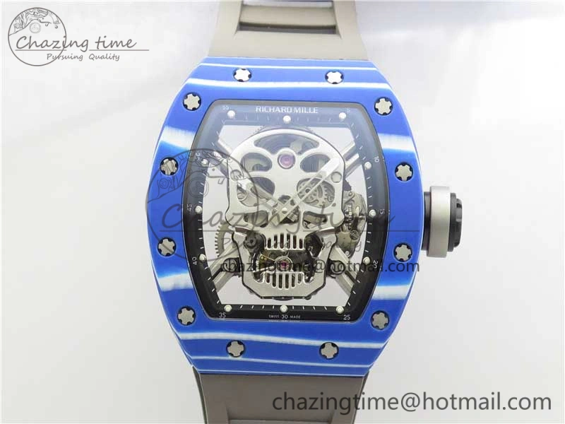 AllSeason RM052-01 Tourbillon PVD Blue Bezel JBF Best Edition Skeleton Dial on Gray Rubber Strap 9418