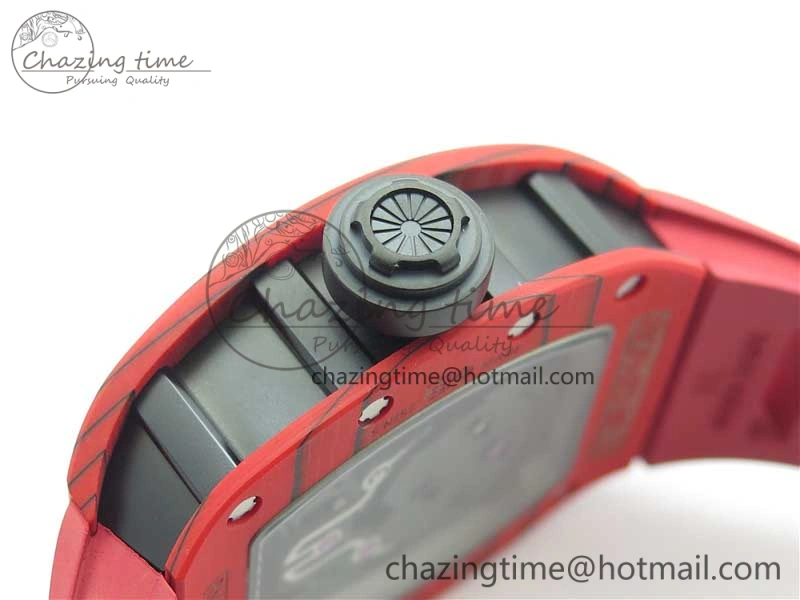 Efficient RM052-01 Tourbillon PVD Red Bezel JBF Best Edition Skeleton Dial on Red Rubber Strap 9424