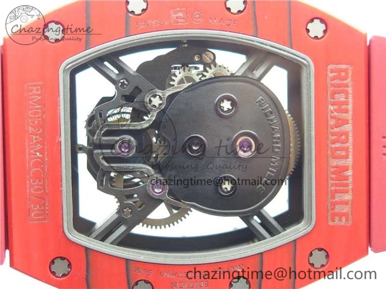 Efficient RM052-01 Tourbillon PVD Red Bezel JBF Best Edition Skeleton Dial on Red Rubber Strap 9424