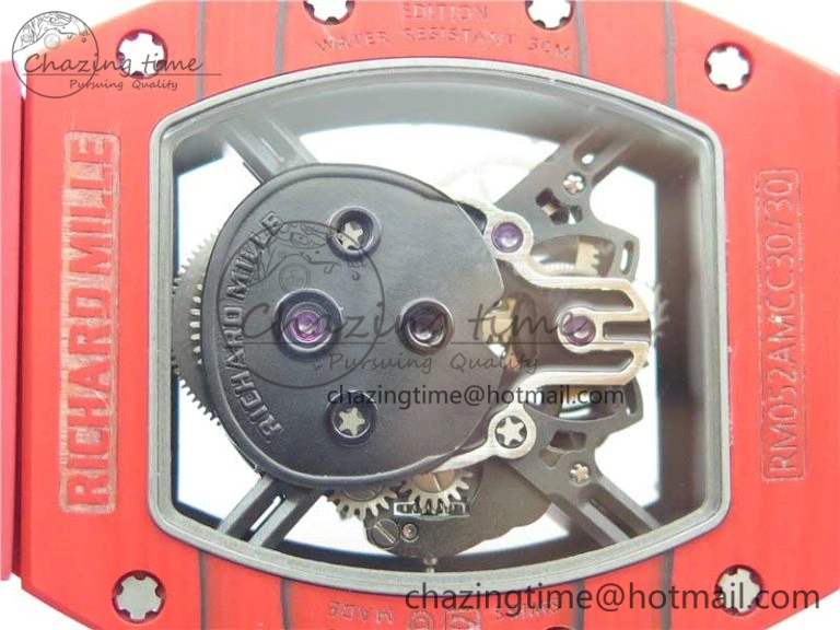 Efficient RM052-01 Tourbillon PVD Red Bezel JBF Best Edition Skeleton Dial on Red Rubber Strap 9424
