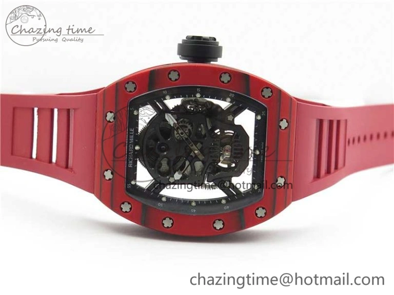 Efficient RM052-01 Tourbillon PVD Red Bezel JBF Best Edition Skeleton Dial on Red Rubber Strap 9424