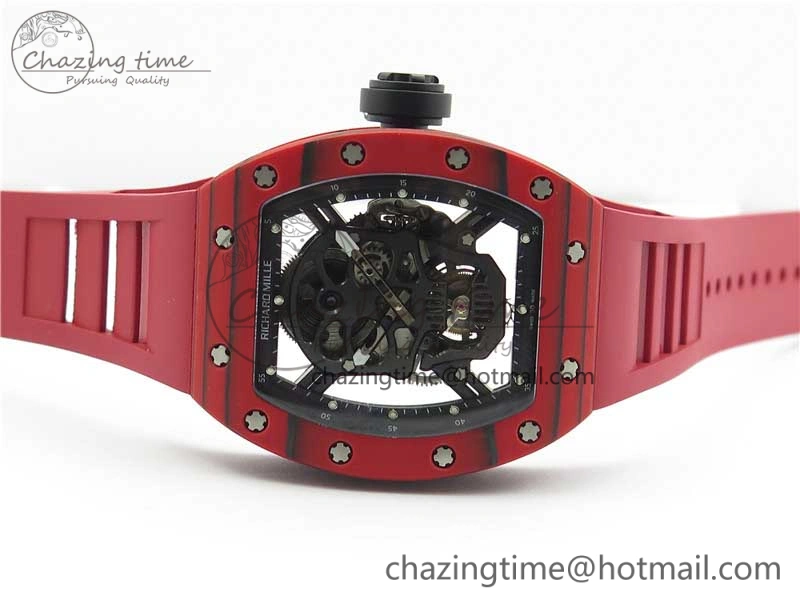 Efficient RM052-01 Tourbillon PVD Red Bezel JBF Best Edition Skeleton Dial on Red Rubber Strap 9424