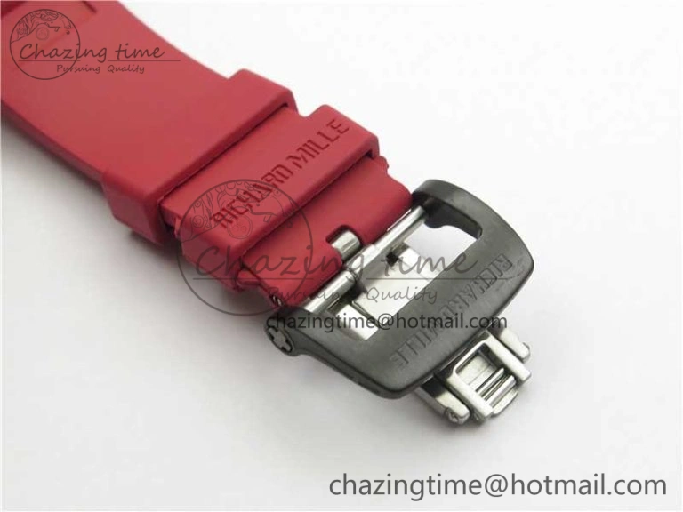 Efficient RM052-01 Tourbillon PVD Red Bezel JBF Best Edition Skeleton Dial on Red Rubber Strap 9424