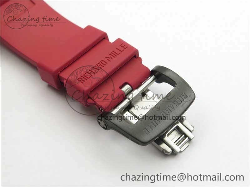 Efficient RM052-01 Tourbillon PVD Red Bezel JBF Best Edition Skeleton Dial on Red Rubber Strap 9424