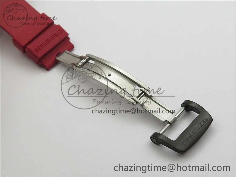 Efficient RM052-01 Tourbillon PVD Red Bezel JBF Best Edition Skeleton Dial on Red Rubber Strap 9424