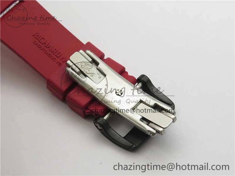 Efficient RM052-01 Tourbillon PVD Red Bezel JBF Best Edition Skeleton Dial on Red Rubber Strap 9424