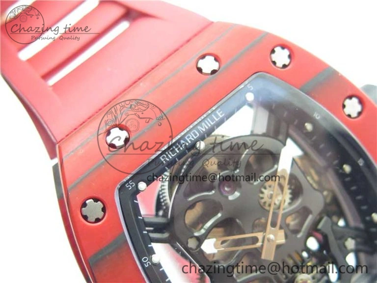 Efficient RM052-01 Tourbillon PVD Red Bezel JBF Best Edition Skeleton Dial on Red Rubber Strap 9424