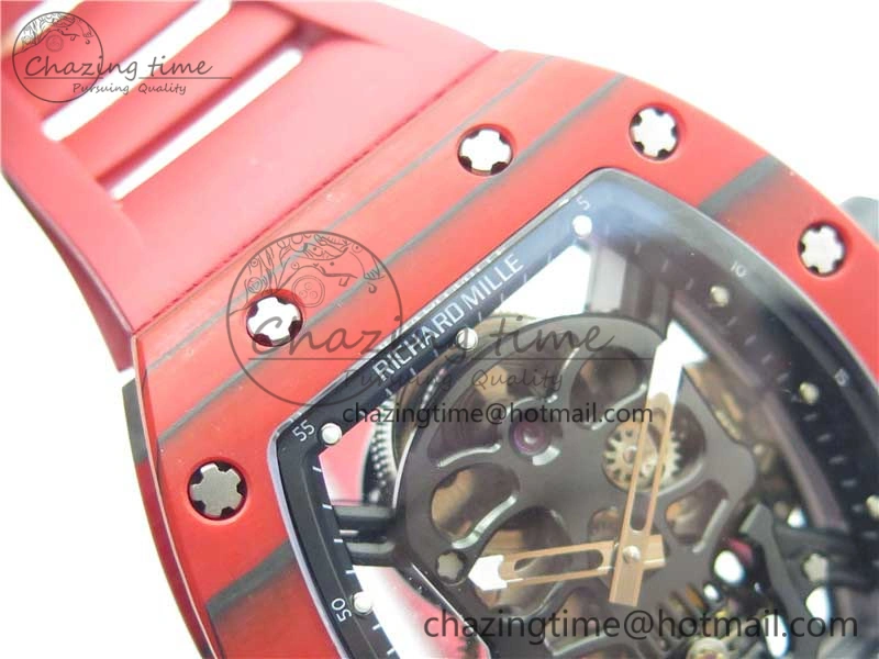 Efficient RM052-01 Tourbillon PVD Red Bezel JBF Best Edition Skeleton Dial on Red Rubber Strap 9424