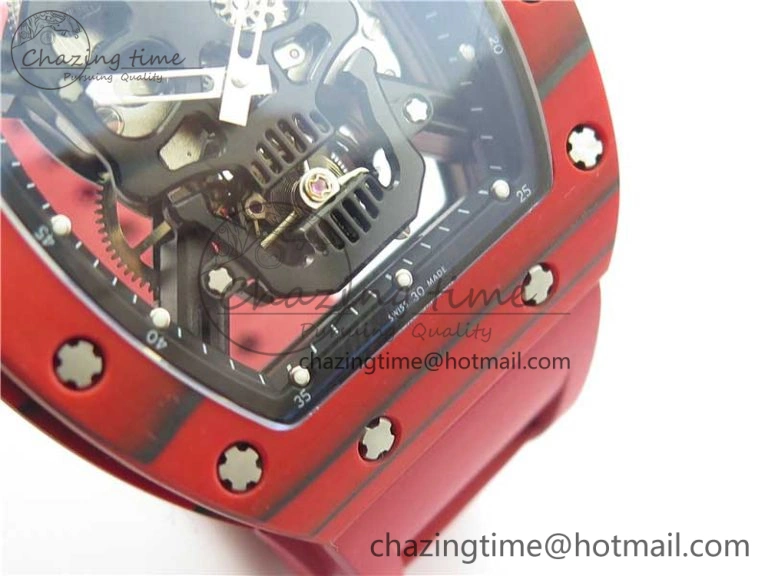 Efficient RM052-01 Tourbillon PVD Red Bezel JBF Best Edition Skeleton Dial on Red Rubber Strap 9424