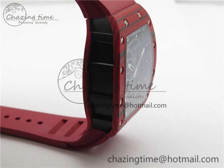 Efficient RM052-01 Tourbillon PVD Red Bezel JBF Best Edition Skeleton Dial on Red Rubber Strap 9424