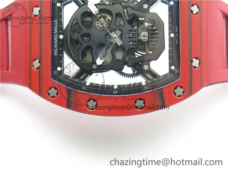 Efficient RM052-01 Tourbillon PVD Red Bezel JBF Best Edition Skeleton Dial on Red Rubber Strap 9424
