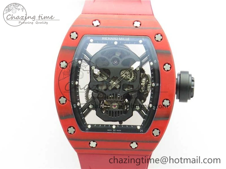 Efficient RM052-01 Tourbillon PVD Red Bezel JBF Best Edition Skeleton Dial on Red Rubber Strap 9424