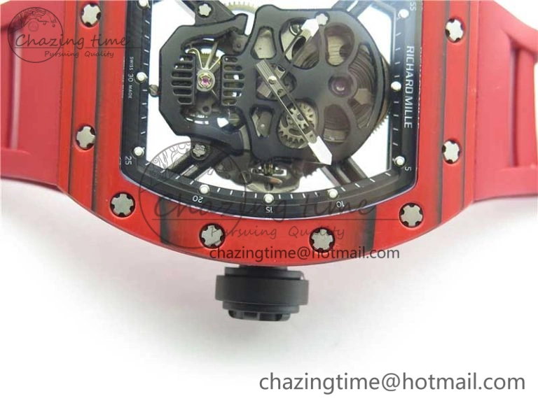 Efficient RM052-01 Tourbillon PVD Red Bezel JBF Best Edition Skeleton Dial on Red Rubber Strap 9424