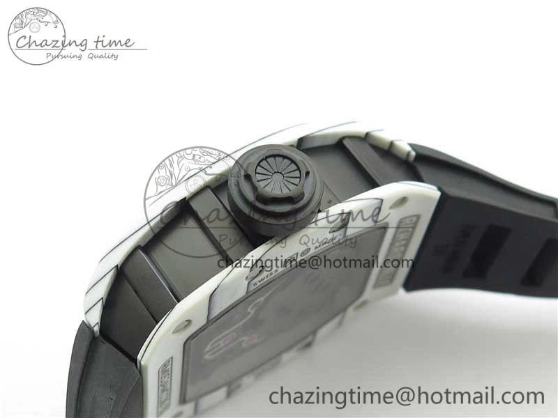 RM052-01 Tourbillon PVD White Bezel JBF Best Edition Skeleton Dial on Black Rubber Strap Flexible 9414
