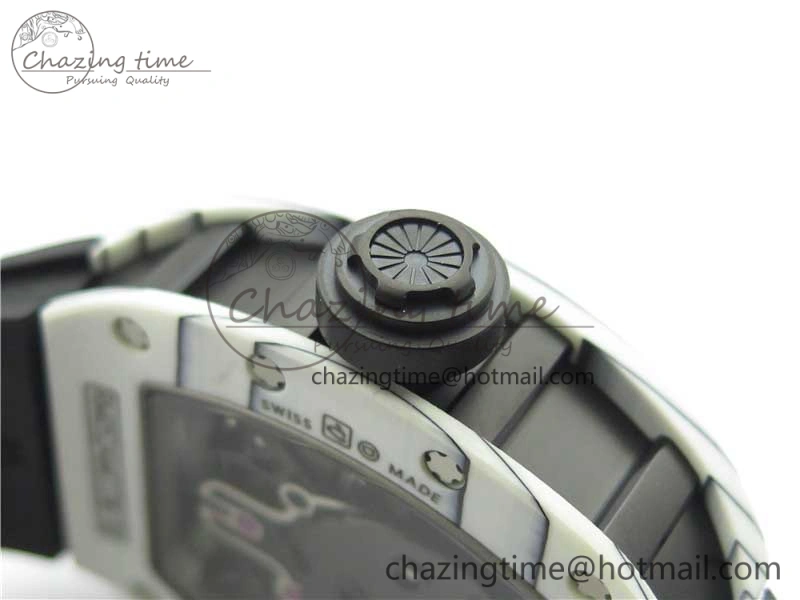 RM052-01 Tourbillon PVD White Bezel JBF Best Edition Skeleton Dial on Black Rubber Strap Flexible 9414