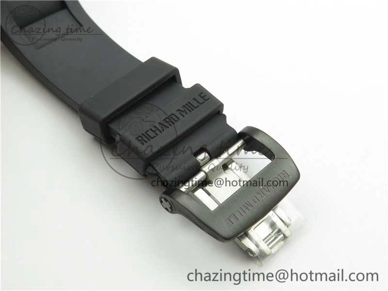 RM052-01 Tourbillon PVD White Bezel JBF Best Edition Skeleton Dial on Black Rubber Strap Flexible 9414