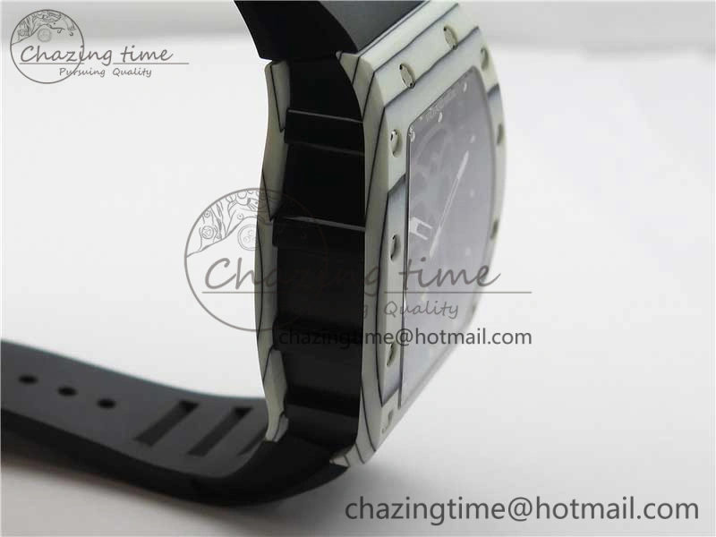 RM052-01 Tourbillon PVD White Bezel JBF Best Edition Skeleton Dial on Black Rubber Strap Flexible 9414