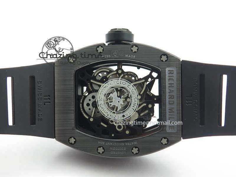 Comfortable RM052-2 Black Ceramic Horse Dial On Black Rubber Strap MIYOTA8215 KVF 9573