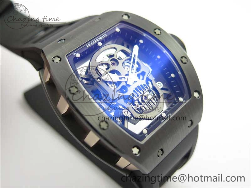 RM052 Skull Black Ceramic ZF 1:1 Best Edition PVD Skeleton Dial on Black Rubber Strap NH05A Sporty 9442