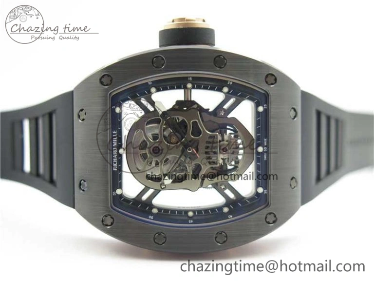 RM052 Skull Black Ceramic ZF 1:1 Best Edition PVD Skeleton Dial on Black Rubber Strap NH05A Sporty 9442