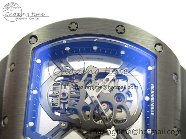 RM052 Skull Black Ceramic ZF 1:1 Best Edition PVD Skeleton Dial on Black Rubber Strap NH05A Sporty 9442
