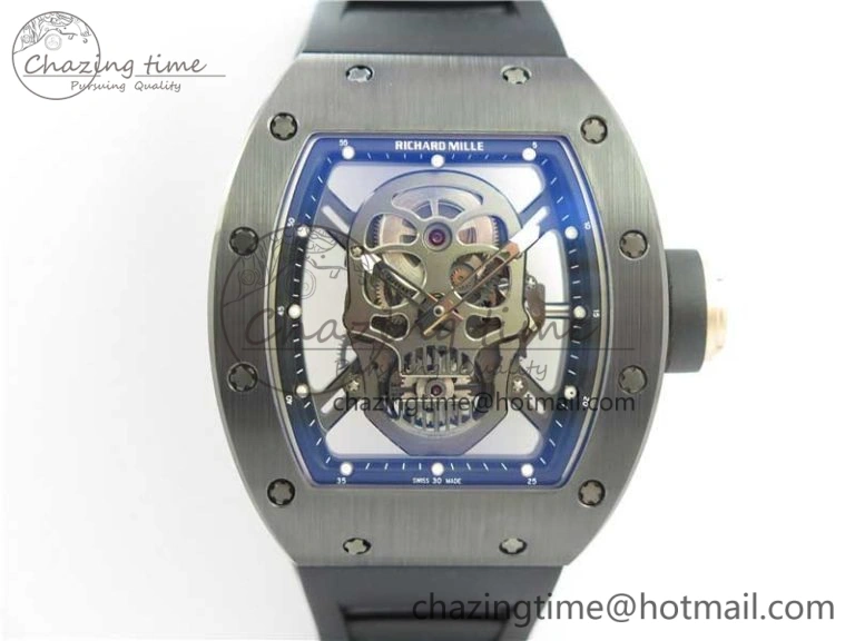 RM052 Skull Black Ceramic ZF 1:1 Best Edition PVD Skeleton Dial on Black Rubber Strap NH05A Sporty 9442