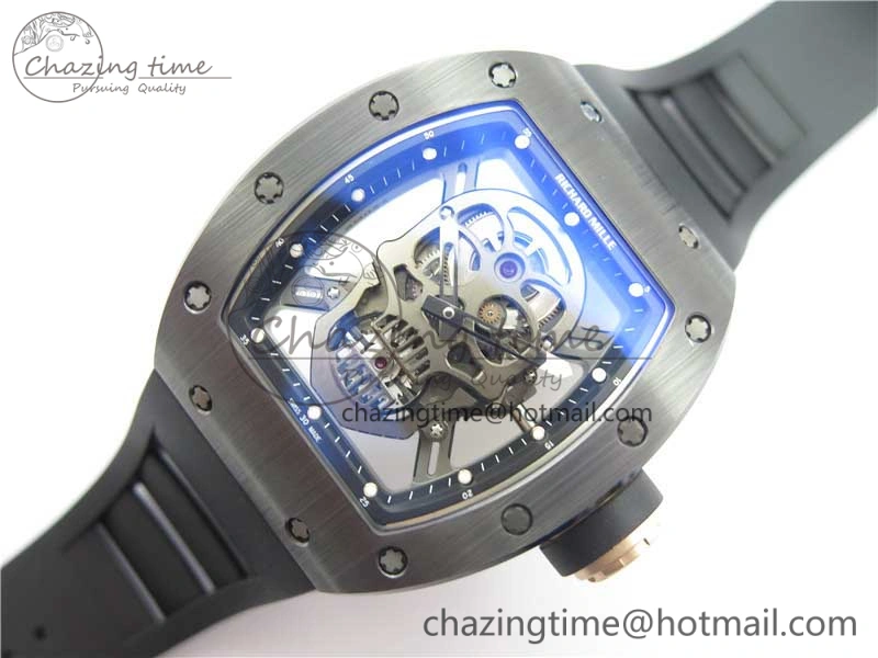 RM052 Skull Black Ceramic ZF 1:1 Best Edition PVD Skeleton Dial on Black Rubber Strap NH05A Sporty 9442