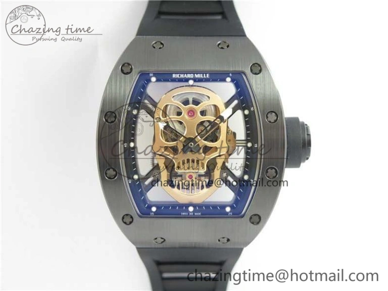 Durable RM052 Skull Black Ceramic ZF 1:1 Best Edition RG Skeleton Dial on Black Rubber Strap NH05A 9443