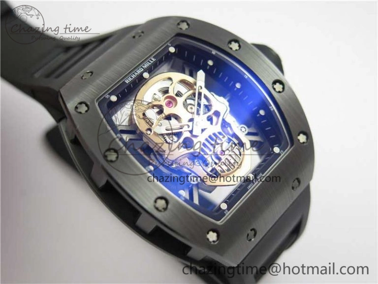 Durable RM052 Skull Black Ceramic ZF 1:1 Best Edition RG Skeleton Dial on Black Rubber Strap NH05A 9443