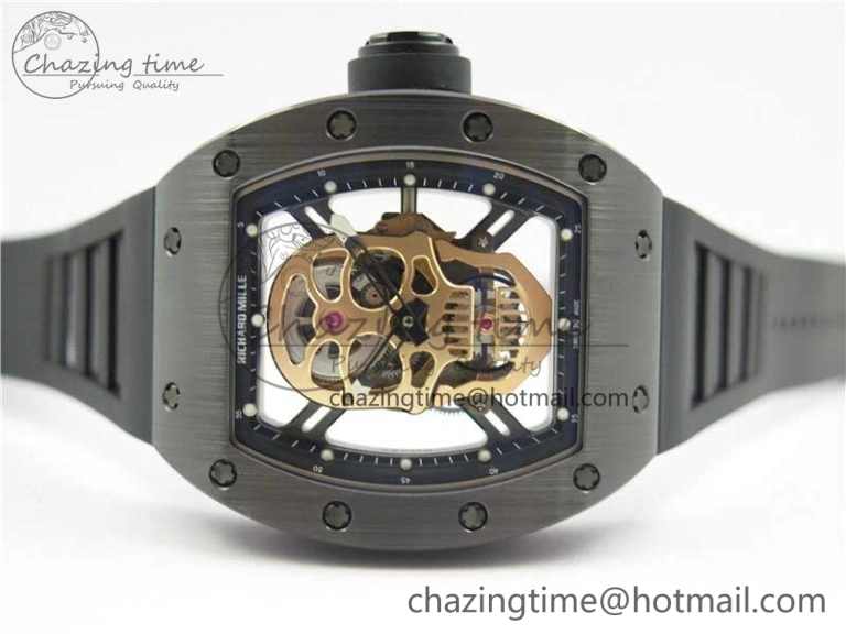 Durable RM052 Skull Black Ceramic ZF 1:1 Best Edition RG Skeleton Dial on Black Rubber Strap NH05A 9443