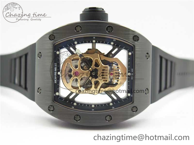 Durable RM052 Skull Black Ceramic ZF 1:1 Best Edition RG Skeleton Dial on Black Rubber Strap NH05A 9443