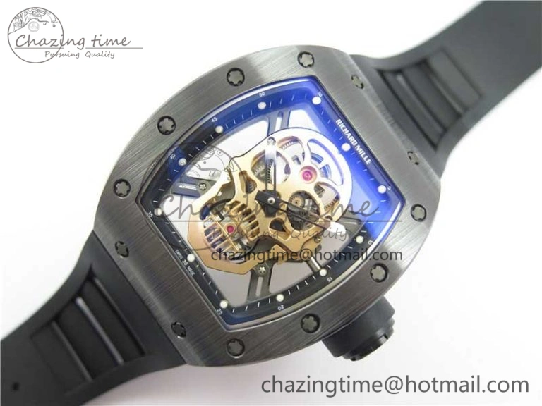 Durable RM052 Skull Black Ceramic ZF 1:1 Best Edition RG Skeleton Dial on Black Rubber Strap NH05A 9443