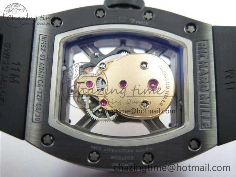 Durable RM052 Skull Black Ceramic ZF 1:1 Best Edition RG Skeleton Dial on Black Rubber Strap NH05A 9443