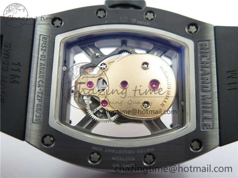 Durable RM052 Skull Black Ceramic ZF 1:1 Best Edition RG Skeleton Dial on Black Rubber Strap NH05A 9443