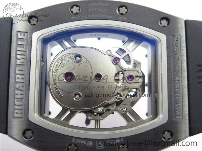 Durable RM052 Skull Black Ceramic ZF 1:1 Best Edition RG Skeleton Dial on Black Rubber Strap NH05A 9443