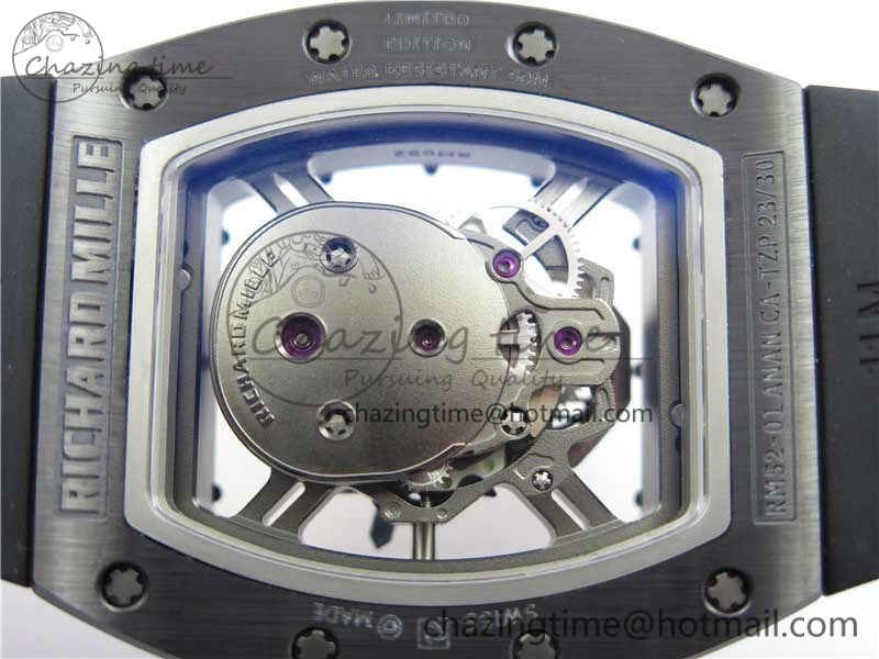 Durable RM052 Skull Black Ceramic ZF 1:1 Best Edition RG Skeleton Dial on Black Rubber Strap NH05A 9443