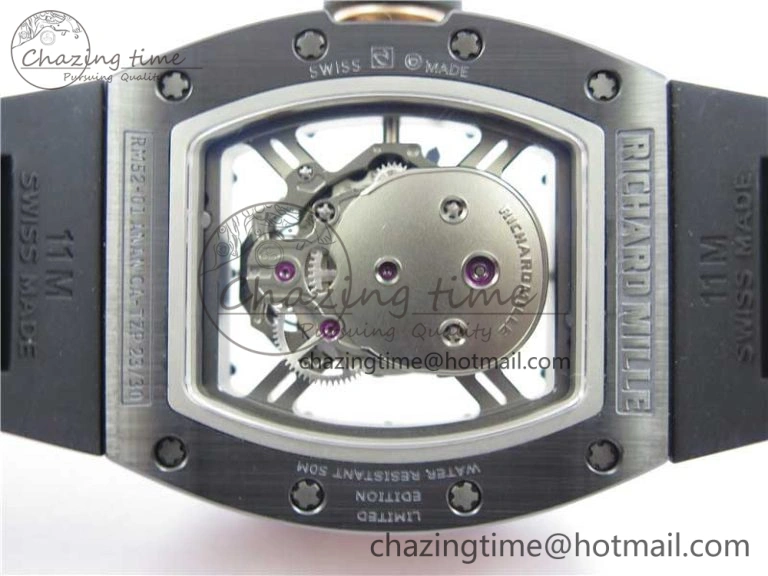 Durable RM052 Skull Black Ceramic ZF 1:1 Best Edition RG Skeleton Dial on Black Rubber Strap NH05A 9443