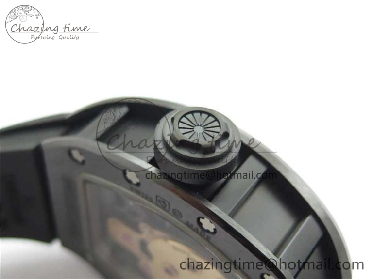 Youthful RM052 Skull Brushed Black Ceramic Real Tourbillon JBF 1:1 Best Edition RG Skull Dial on Black Rubber Strap 9406