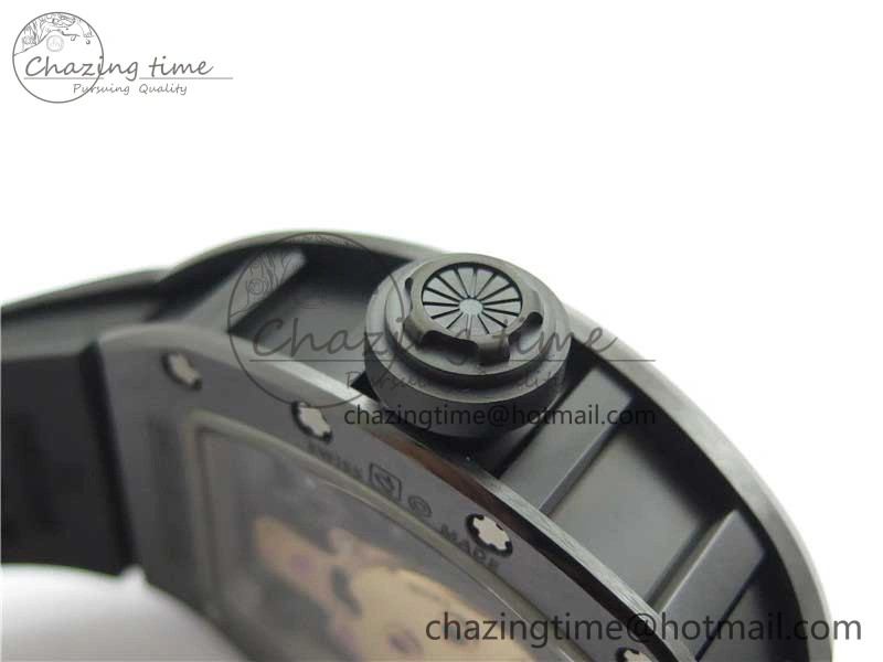 Youthful RM052 Skull Brushed Black Ceramic Real Tourbillon JBF 1:1 Best Edition RG Skull Dial on Black Rubber Strap 9406