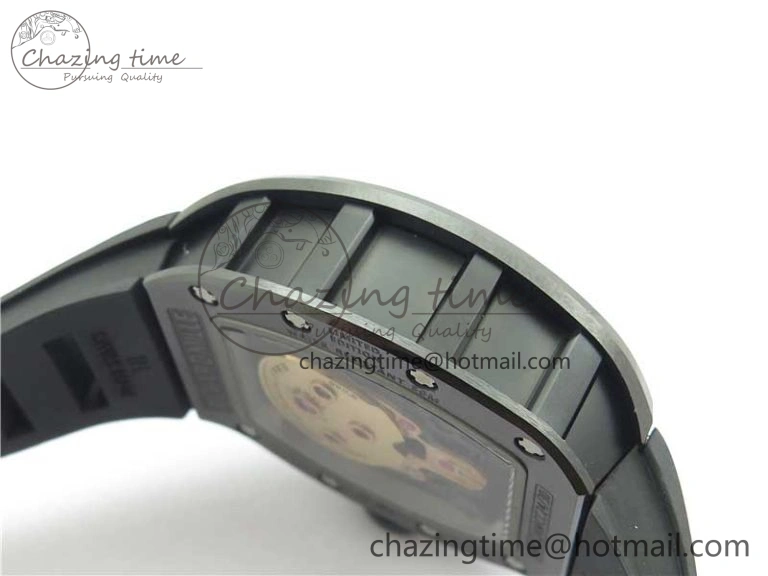 Youthful RM052 Skull Brushed Black Ceramic Real Tourbillon JBF 1:1 Best Edition RG Skull Dial on Black Rubber Strap 9406