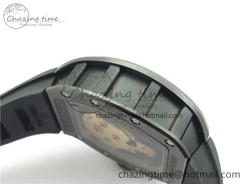 Youthful RM052 Skull Brushed Black Ceramic Real Tourbillon JBF 1:1 Best Edition RG Skull Dial on Black Rubber Strap 9406