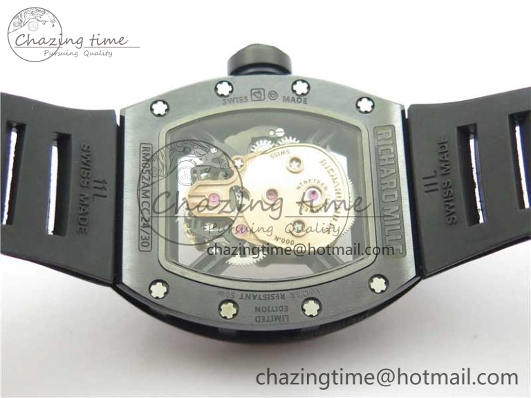 Youthful RM052 Skull Brushed Black Ceramic Real Tourbillon JBF 1:1 Best Edition RG Skull Dial on Black Rubber Strap 9406