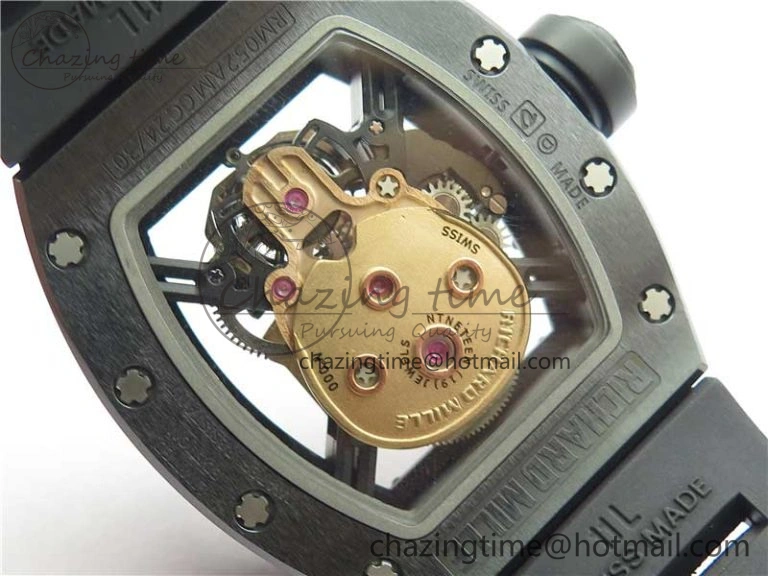 Youthful RM052 Skull Brushed Black Ceramic Real Tourbillon JBF 1:1 Best Edition RG Skull Dial on Black Rubber Strap 9406