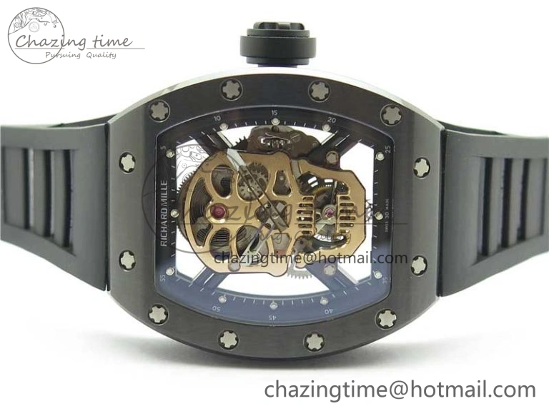 Youthful RM052 Skull Brushed Black Ceramic Real Tourbillon JBF 1:1 Best Edition RG Skull Dial on Black Rubber Strap 9406