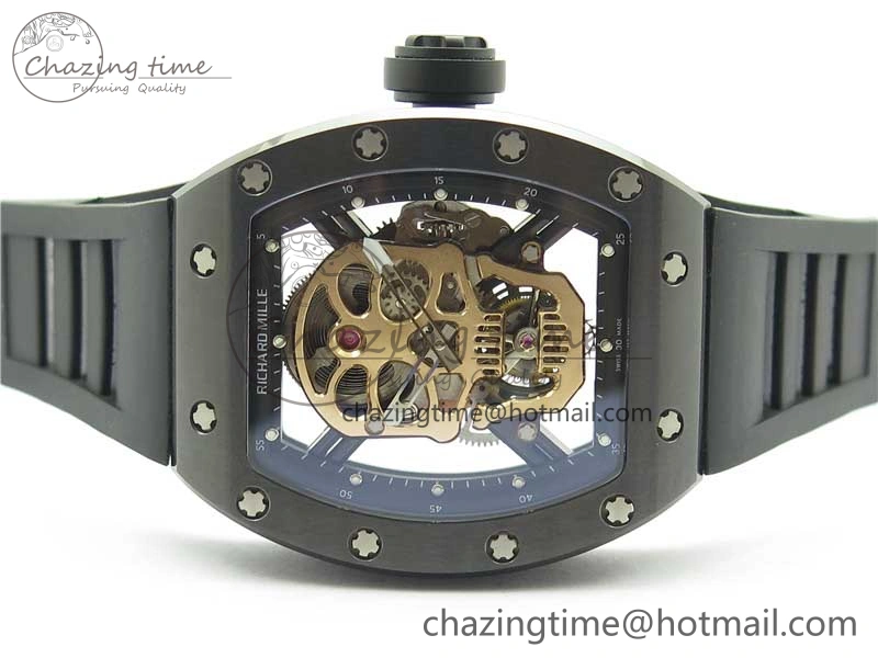 Youthful RM052 Skull Brushed Black Ceramic Real Tourbillon JBF 1:1 Best Edition RG Skull Dial on Black Rubber Strap 9406